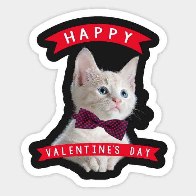 Lovely Cat With Red And Blue  Bow Tie Happy Valentine's Day Sticker by Fersan